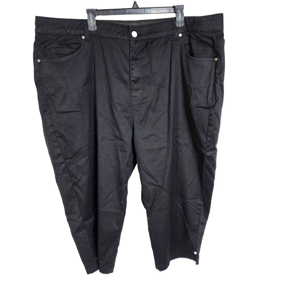 Catherines Women's Capri Crop Pants Plus Size 30W Sateen Stretch Black High Rise